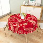 Aperturee - Red Golden Dragon Repeat Festive Round Tablecloth
